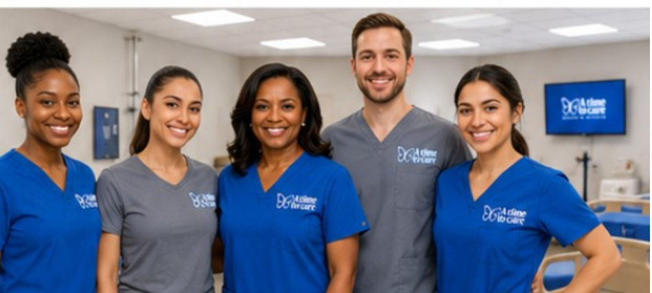 A Time To Care team wearing company uniforms